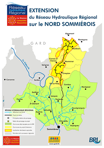 Carte : Extension du Réseau Hydrolique Régional sur le Nord Sommiérois