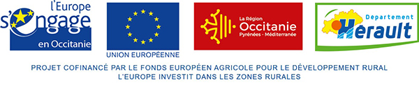 logos des finançeurs du périmètre Europe (FEADER) Région Occitanie Département Hérault 